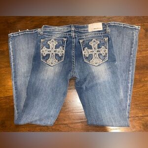 Grace in LA Cross Crystalized Embroidery Bootcut Jeans 28x32
